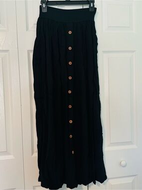 Matilda Jane Black Maxi Skirt with Wood-Tone Buttons
